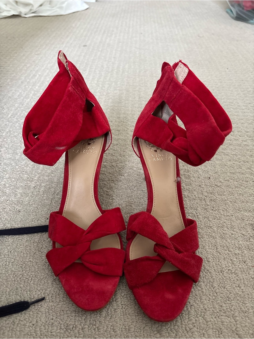Vince Camuto Red Suede Bow Ankle-Tie Sandals